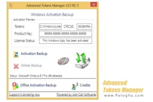 دانلود نرم افزار بک آپ گیری از فعال ساز ویندوز و آفیس Advanced Tokens Manager 3.5 RC5